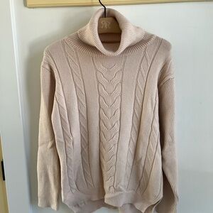 Cable-Knit Turtleneck Sweater in Light Beige